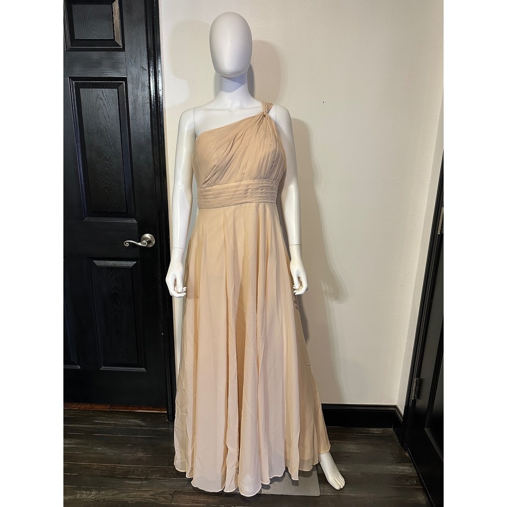 New One Shoulder Chiffon Maxi Dress Champagne Formal Evening Gown Bridesmaid